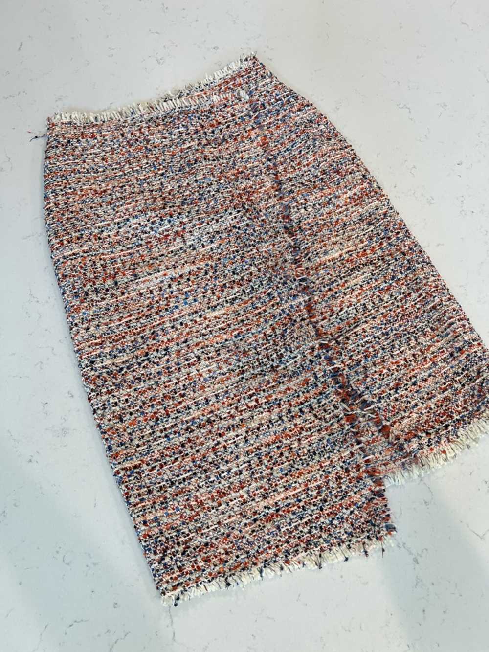 H&M Multicolor Tweed Pencil Skirt with Fringe Trim